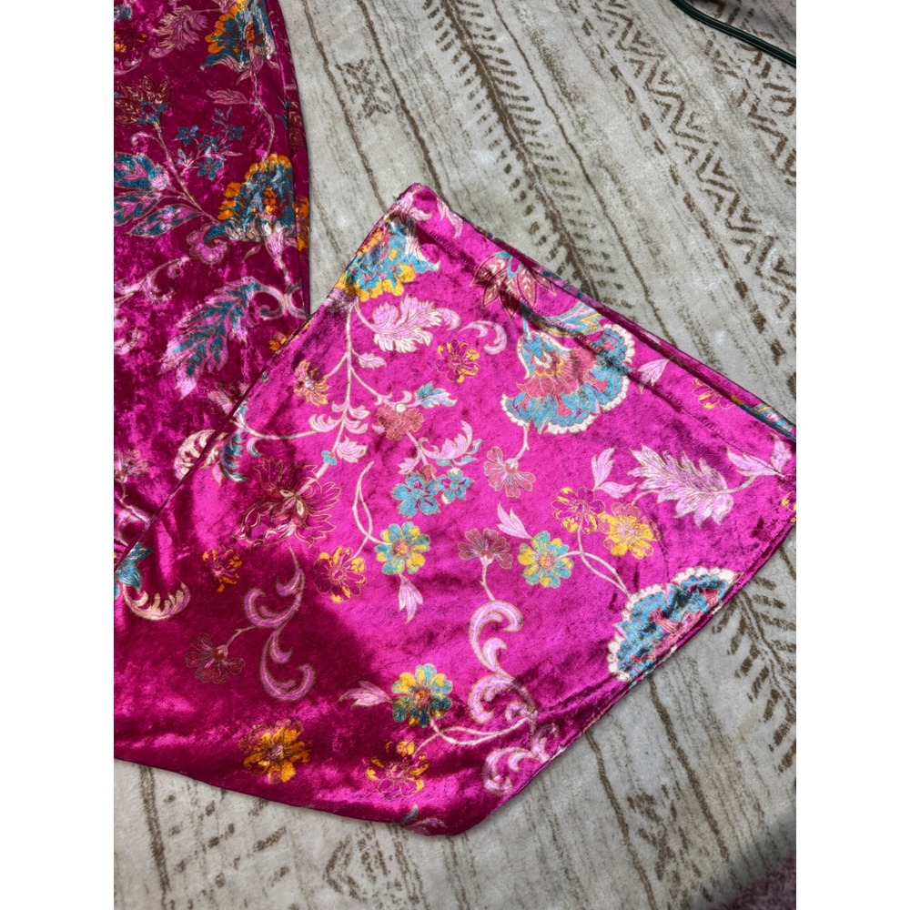 Free People Pink Floral Velvet Flare Pants Large - Picture 4 of 8